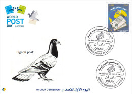 ALG Algeria 2014 FDC Postal Services - Pigeon Post World Post Day - Airmail - Mail - Fauna Birds - UPU (Wereldpostunie)