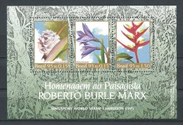 BRESIL 1996 Bloc N° 97 ** Neuf = MNH Superbe Cote 7,50 € Flore Fleurs Flora Flowers Singapore Peintures Burle Marx - Hojas Bloque