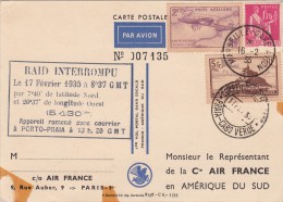 RAID INTERROMPU LE 17 FÉVRIER 1935. 7°40'N. 26°37'O. APPAREIL RAMENÉ AVEC COURRIER à PORTO-PRAIA CABO VERDE /3072 - 1927-1959 Lettres & Documents