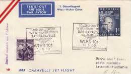 ÖSTERREICH 1959, 1.Düsenflugpost SAS Wien Naher Osten, 1 ÖS + 30 Gro Zusatzfr. Auf LP-Brief Mit Sonderstempel - Abarten & Kuriositäten