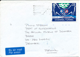 Great Britain Cover Sent To Denmark With 25 P. Channel Tunnel Single Stamp - Briefe U. Dokumente