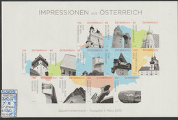 2015 - ÖSTERREI  Zusammendrucke "Impressionen A: Österreich" FM/DM-Serien + Erg.marken -  S. Scans (3212-3227 01-02  At) - Briefe U. Dokumente