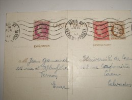 Covers Lettre  Entier-2,5 Francs 1947 +complaiment Tarif 5 Francs- Pliure - Portomarken