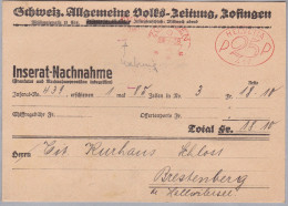 MOTIV ZEITUNG Allgem.Volks-Zeitung Frama 1928-01-20 Zofingen "P25P#417" - Affranchissements Mécaniques