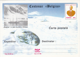 21026- BELGICA ANTARCTIC EXPEDITION, SHIP, SEAL, ROALD AMUNDSEN, POSTCARD STATIONERY, 1998, ROMANIA - Expediciones Antárticas