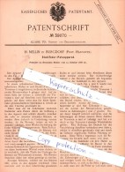 Original Patent - H. Mellin In Burgdorf , Prov. Hannover , 1886 ,  Stahlfeder-Putzapparat , Feder , Federhalter !!! - Piume