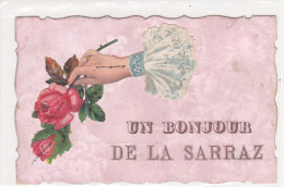 ¤¤  -   SUISSE  -   LA SARRAZ   -  Un Bonjour De .....   -  Carte à Système, Découpi , Main, Fleurs, Rose       -  ¤¤ - La Sarraz