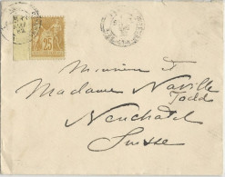 1882 - SAGE (AVEC BORD DE FEUILLE) Sur ENVELOPPE De PARIS Pour NEUCHATEL (SUISSE) - 1876-1898 Sage (Type II)