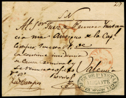 ALICANTE PREF. - ALICANTE 22R - 1865 FRONTAL CIRC. MARCA DE ABONO A A VALENCIA - ...-1850 Prefilatelia