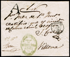ALICANTE PREF. - ALICANTE 22N - 1858 FRONTAL CIRC. MARCA DE ABONO A A VILLENA - ...-1850 Prephilately