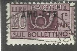 TRIESTE A 1949 - 1953 AMG - FTT ITALIA ITALY OVERPRINTED PACCHI POSTALI LIRE 20 PARTE I SINISTRA USATO USED OBLITERE´ - Postal And Consigned Parcels