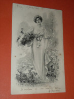 CPA Carte Postale, 1904, Femme Avec Panier De Fleurs, Drapé, Art Nouveau - Silueta