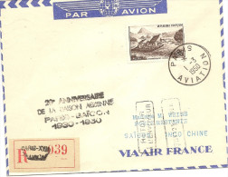 Lettre Recommandée , 20 éme Anniversaire De La Liaison Aérienne Paris Saigon Du 1 03 1950 - Primeros Vuelos