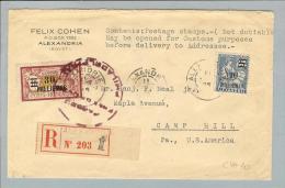 France Franz.Post Alexandria 1925-0?-11 R-Brief In Die USA Camp Hill - Storia Postale