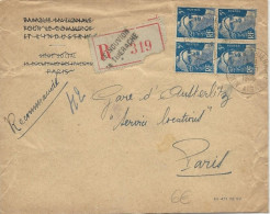 AISNE - 1948 - ENVELOPPE RECOMMANDEE De LE NOUVION EN THIERACHE Avec BLOC De 4 GANDON - 1945-54 Marianne Of Gandon