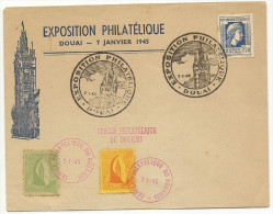 Exposition Philatélique De Douai Du 7 1 1945 Deux Vignettes Oblitérés Du Cercle Breau Document - Philatelic Fairs