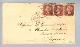 Grossbritannien 1874-10-07 Mi#16 Pl 140 3er Streifen Brief>France - Briefe U. Dokumente