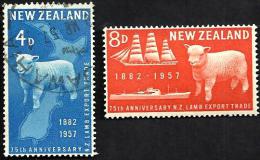 NEW ZEALAND 75TH ANNIVERSARY OF SHEEP EXPORT SHIP SET OF 2 4 - 8 P ULH 1957 SG758-59 READ DESCRIPTION !! - Used Stamps