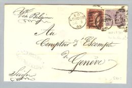 Grossbritannien 1869-12-03 Brief Mischfrank. Mi#16+28BR London Nach Genf - Storia Postale