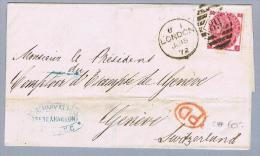 Grossbritannien 1872-06-15 Brief N.Genf Bahn-O BS-GE - Briefe U. Dokumente