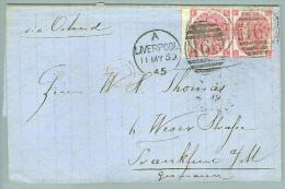 Grossbritannien 1869-05-11 Liverpool Brief üb.Ostende N.Frankfurt Mi#28BR Pl.5 - Covers & Documents