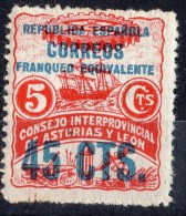 Año 1937 - Asturias Y Leon - Sobrecarga  - 45 Cts Sobre 5 Cts - Sofima 9  Spain Civil War - Asturias & Leon