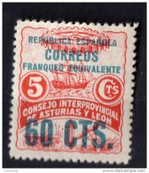 Asturias Y Leon - Sobrecarga 60 Cts. Sobre 5 Cts. -  Sofima  10  () Spain Civil War - Asturien & Léon