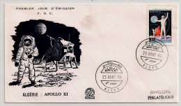 Algérie, 1969, Premier Homme Sur La Lune, FDC, Alger, 23-8-69 - Afrique