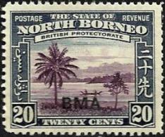 BRITISH NORTH BORNEO 20 CENTS DARK BLUE PALM TREE BOAT KGVI ERA O/P BMA FRESH MINT 1940's SG329 READ DESCRIPTION !! - Bornéo Du Nord (...-1963)