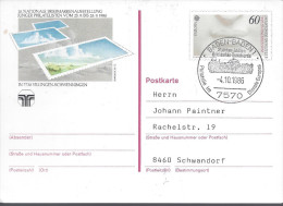 Entier Postal 1986 Exposition Philatélique Jeunesse Cachet Illustré BADEN BADEN - Geïllustreerde Postkaarten - Gebruikt