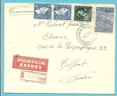 696+771+911 Op Brief Aangetekend Per EXPRES Met Stempel ST-AGATHA-BERCHEM Naar BELFORT (France) - 1948 Export