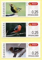 DENMARK / DANEMARK - ATM 2012 - Danish Birds - Carduelis Chloris, Pyrrhula Pyrrhula, Coccothraustes Coccothraustes - Machine Labels [ATM]