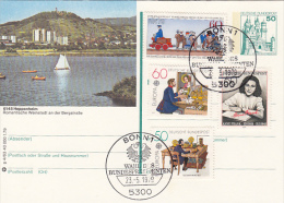 21534- HEPPENHEIM TOWN, LAKE, BOATS, CASTLE, POSTCARD STATIONERY, RAILWAY, POST SERVICES, ANNE FRANK STAMPS,1979,GERMANY - Geïllustreerde Postkaarten - Gebruikt