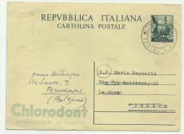 CARTOLINA POSTALE PUBBL.TA' CHLORODONT L.20 ANNO 1953 - History