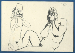Pablo PicassoClown Et Femme Nue,Tuschpinsel,Malerei,Surealismus,Staatsgalerie Stuttgart,Fingerle Kunstkarte 6738,Akt, - Picasso