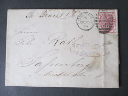 GB 1874 Nr. 41 PL 15. EF. London - Sassenberg. Th. Bracht Aus Buenos Ayres Gesendet / Geschrieben!! Via Southhampton - Covers & Documents