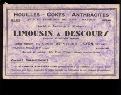 Buvard : LIMOUSIN ET DESCOURS Houilles Cokes Anthracites Bois Mazout 11 Cours De Verdun à LYON & 20 Rue Pizay - L