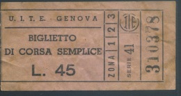 BILLETE TRANVIA DE GENOVA ITALIA - Europa