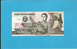 KOREA, NORTH - 1 WON - 1992 - P 39.s - UNC. - SPECIMEN - 0000000 - Real RADAR Number - CAPICUA REAL - Korea, North