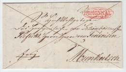 Hungary Slovakia Austria Oval HOMONAU In Red On Cover To Munkacs Dated 1836, Postmark Unknown In Red (n75) - ...-1867 Préphilatélie