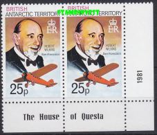 British Antarctic Territory  1981 25p Value (pair) Perf. 12 Hubert Wilkins "San Francisco" ** Mnh (22419) - Ungebraucht