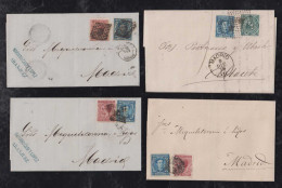 Spain 1876-77 4 Covers With 5c Or 15c War Tax Stamp - Cartas & Documentos