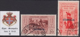 EGEO - STAMPALIA - GARIBALDI - N.18+25  Cat. 100 Euro - USATI - LUXUS GESTEMPELT - Ägäis (Stampalia)