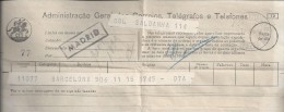 Telegram Sent From Barcelona /Madrid. Central Telegraph Obliteration Of Lisbon 2º Sector 06/01/1955. Portugal. - Brieven En Documenten