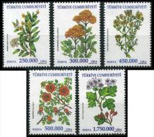 TURKEY 2001 (**) - Mi. 3272-76, Medicinal Herbs (myrtle, Yarrow, Gentian, Rose Hips, Hawthorn) - Unused Stamps