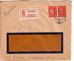 GOOD FINLAND " Registered " Postal Cover 1940 Good Stamped With KORTESJÄRVI Cancel - Lettres & Documents