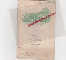 95 - ENGHIEN LES BAINS - MENU MARIAGE DE SIMONE LABORIE ET LUCIEN FORET - PAVILLON DU LAC - L. VIARD -1934 - Menus