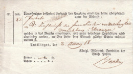 Württemberg Postschein Für Einschreiben Tuttlingen Nach Ellwangen (n127) - Prefilatelia
