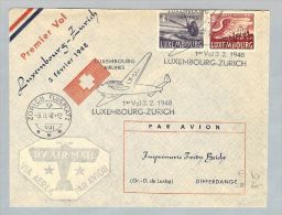 Luxemburg 1948-02-03 Erstflugbrief Luxemburg-Zürich - Storia Postale