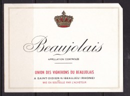 ETIQUETTE NEUVE BEAUJOLAIS Union Des Vignerons Saint Didier Sur Beaujeu 12x9cm - Beaujolais